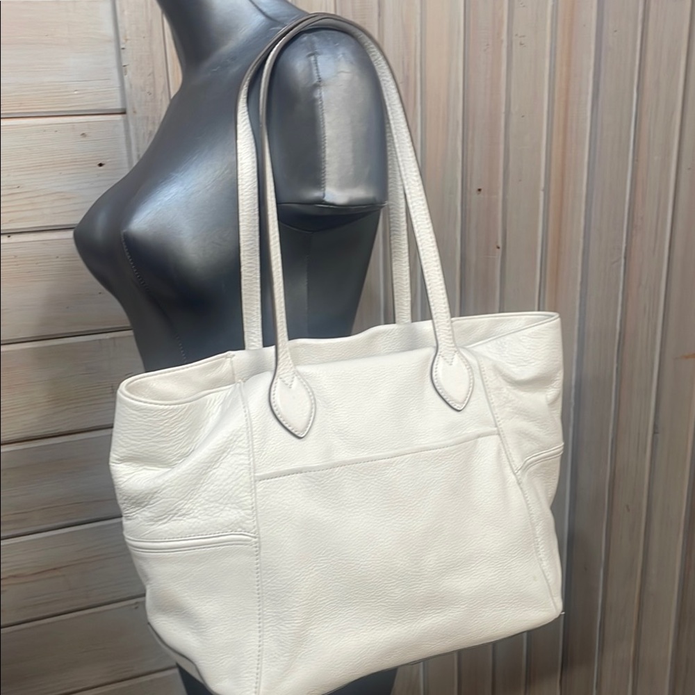 Aimee Kestenberg White Pebbled Leather Tote with Metallic Hardware - Picture 8 of 17